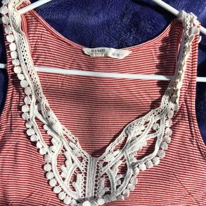 Red Stripe and Lace Tank Top